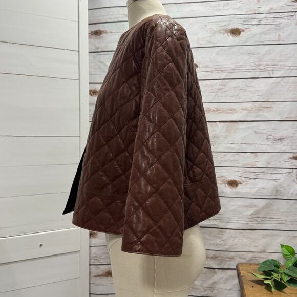 Brunello Cucinelli Cropped Quilted Pelle Leather Puffer Coat Jacket Brown Sz 46 - Picture 8 of 15